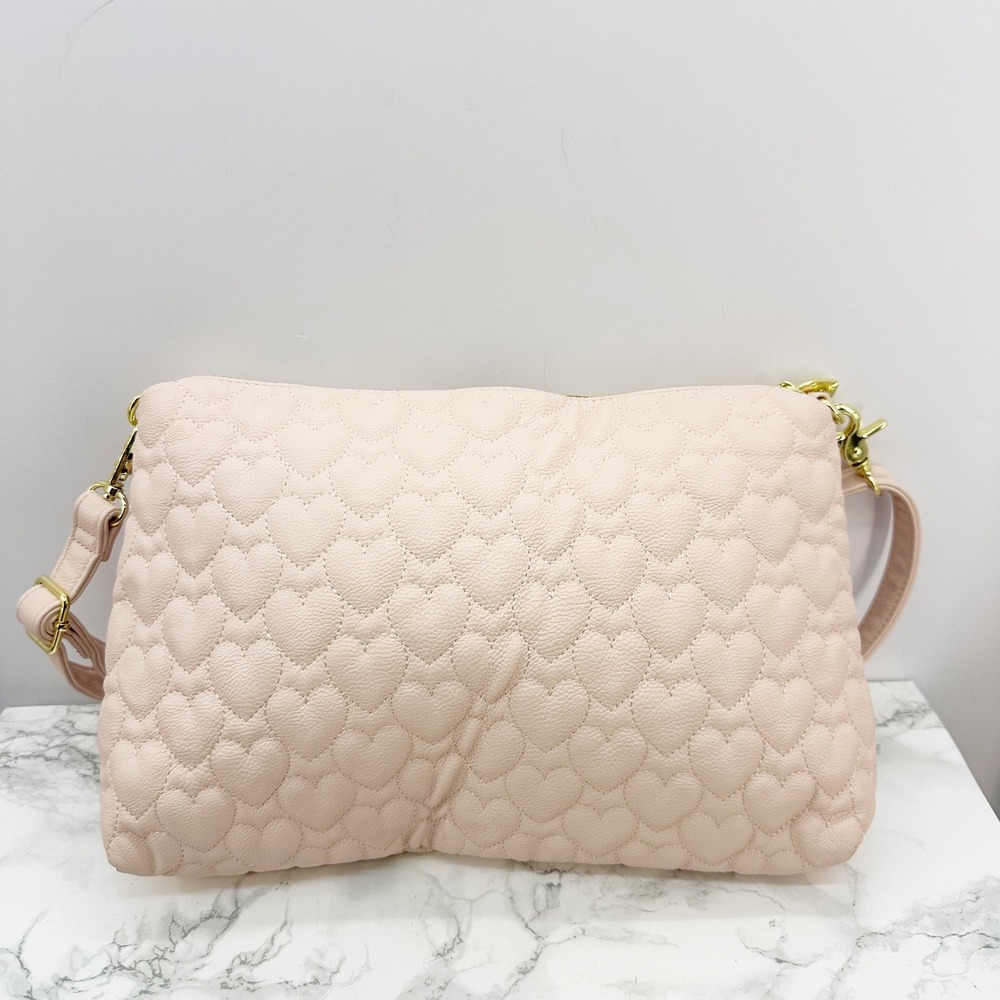 Betsey Johnson Heart Quilted Crossbody Bag Women Large Light Pink Floral Lined - Picture 3 of 5